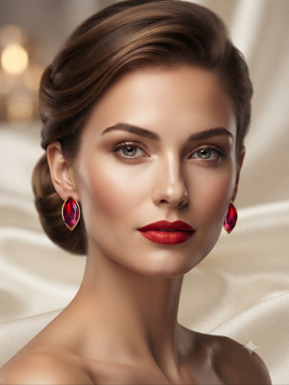 Swarovski SAL Vintage Marquise Deep Ruby Crystal Gold-Trim Stud Earrings